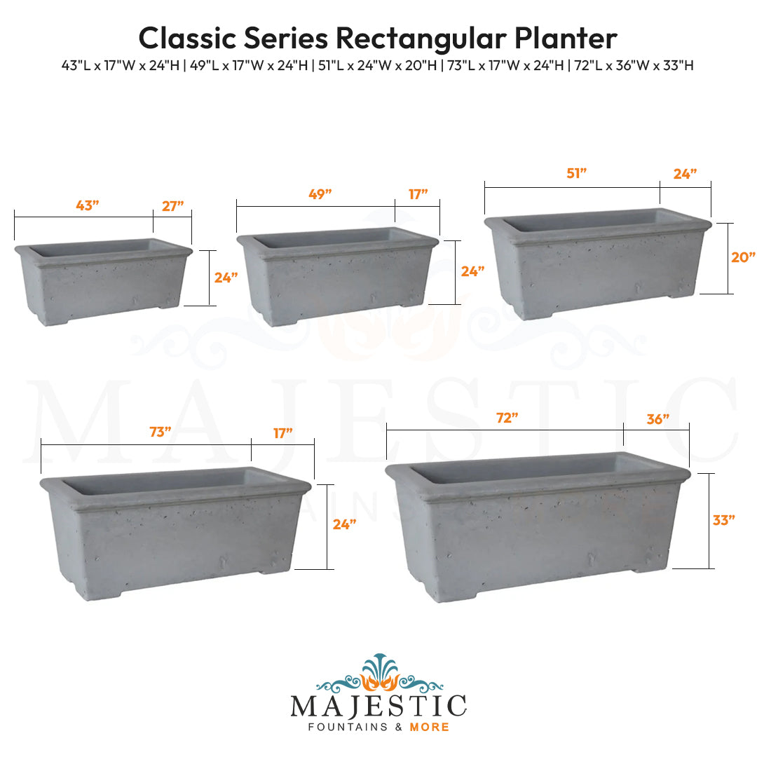 Classic Series Rectangular Planter - Majestic Fountains