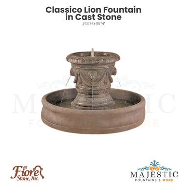 Classico Lion Fountain in Cast Stone - Majestic Fountains