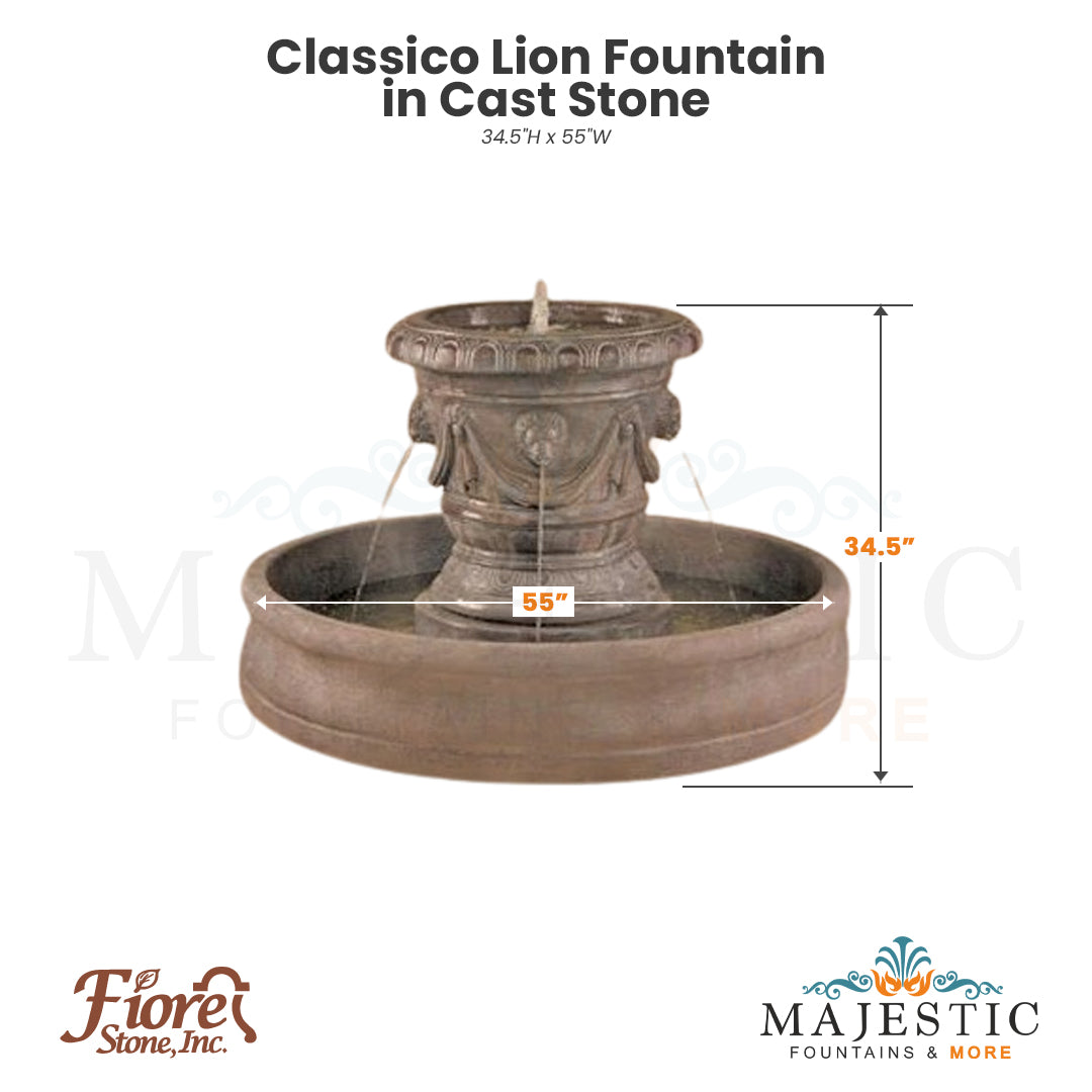 Classico Lion Fountain in Cast Stone - Majestic Fountains