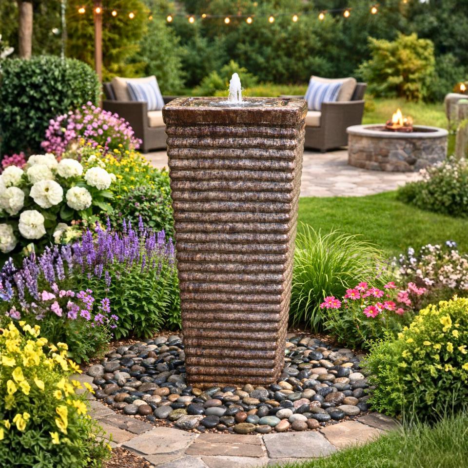 Faded Wood Waves - Closed Top Single Vase Complete Fountain Kit