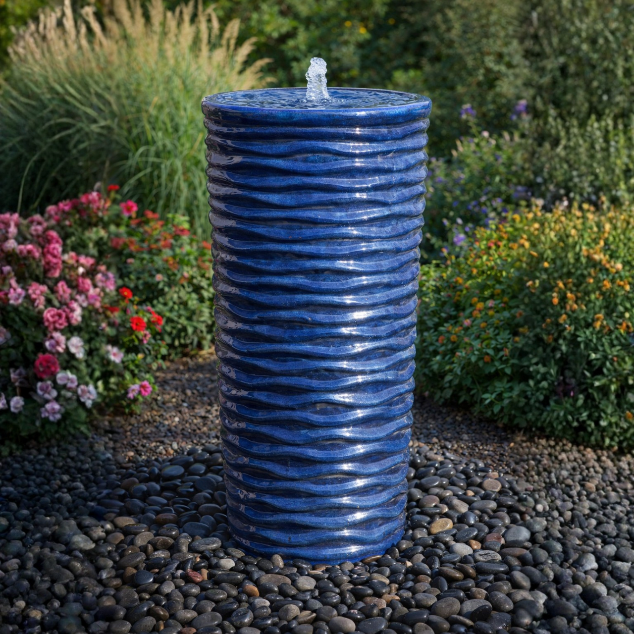 Tropical Blue Waves - Closed Top Single Vase Complete Fountain Kit