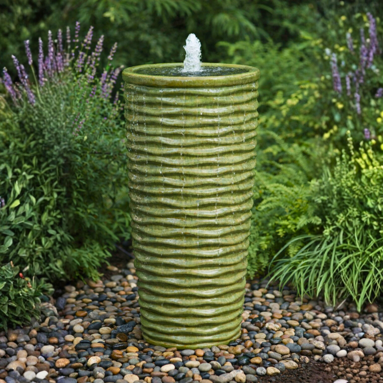 Green Waves - Closed Top Single Vase Complete Fountain Kit