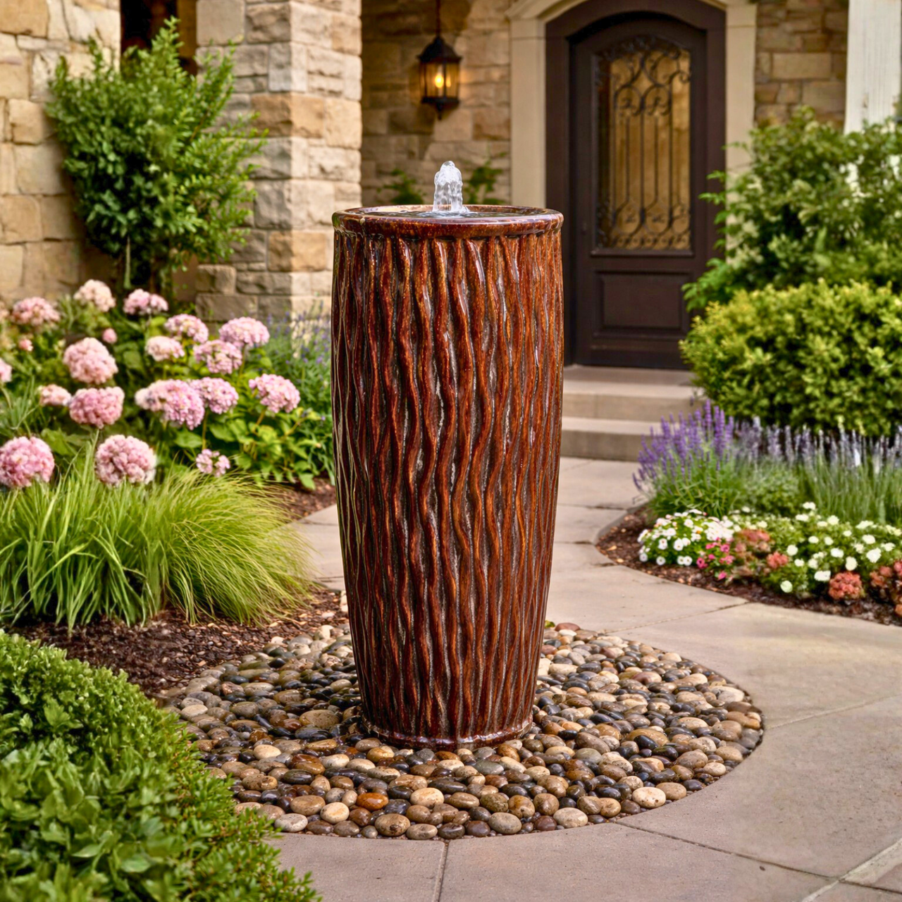 Tan Waves - Closed Top Single Vase Complete Fountain Kit