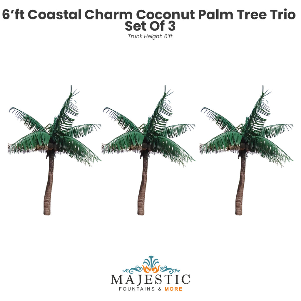 coconut palm tree height Coastal Charm Coconut Artificial Palm Tree Trio – 6 Ft Trunk Height