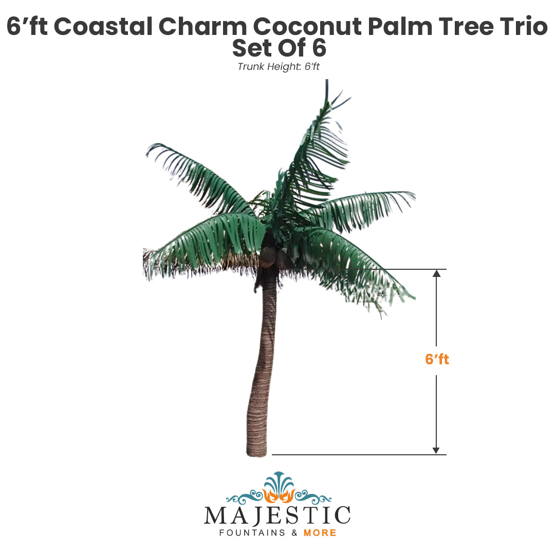 coconut palm trunk Coastal Charm Coconut Artificial Palm Tree Trio – 6 Ft Trunk Height — Majestic Fountains and More