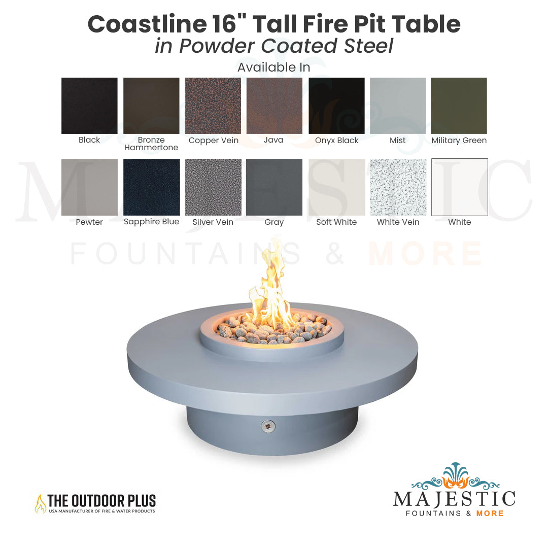 Coastline 16  Tall Fire Pit Table in Powder Coated Steel - Majestic Fountains and More