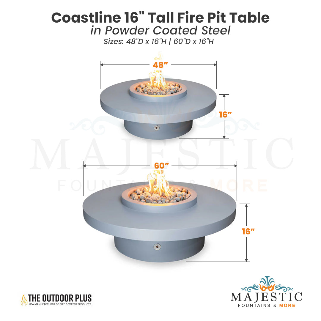 Coastline 16  Tall Fire Pit Table in Powder Coated Steel - Majestic Fountains and More