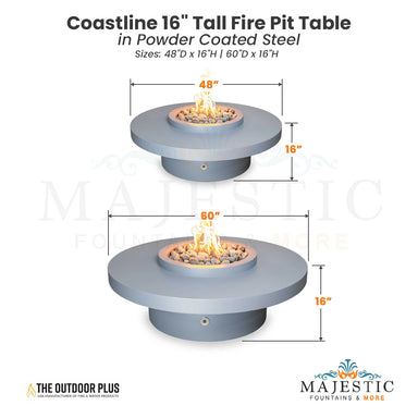Coastline 16  Tall Fire Pit Table in Powder Coated Steel - Majestic Fountains and More