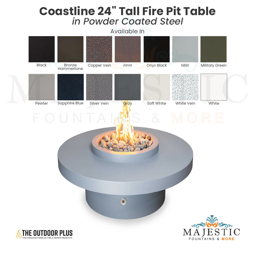 Coastline 24 Tall Fire Pit Table in Powder Coated Steel - Majestic Fountains and More