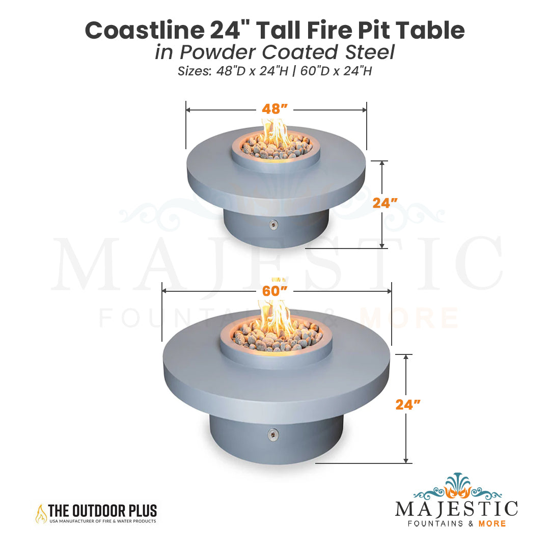 Coastline 24 Tall Fire Pit Table in Powder Coated Steel - Majestic Fountains and More