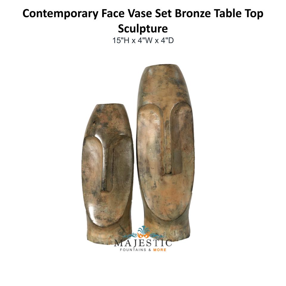 Contemporary Face Vase Set Bronze Table Top Sculpture - Majestic Foutains & More