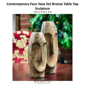 Contemporary Face Vase Set Bronze Table Top Sculpture - Majestic Foutains & More