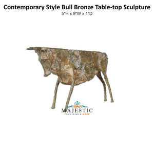 Contemporary Style Bull Bronze Table-top Sculpture - Majestic Fountains & More