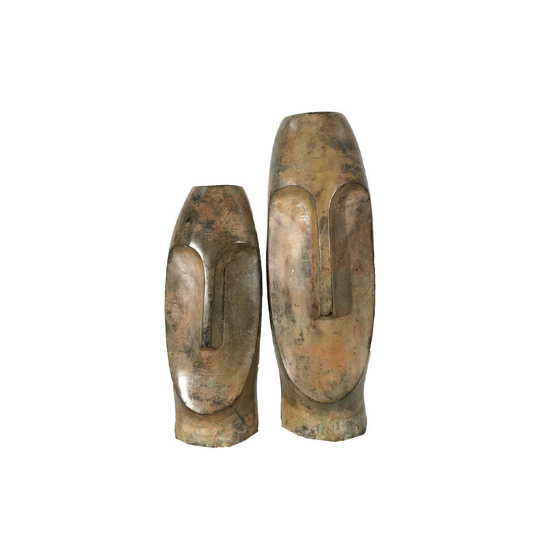 Contemporary Face Vase Set Bronze Table Top Sculpture - Majestic Fountains