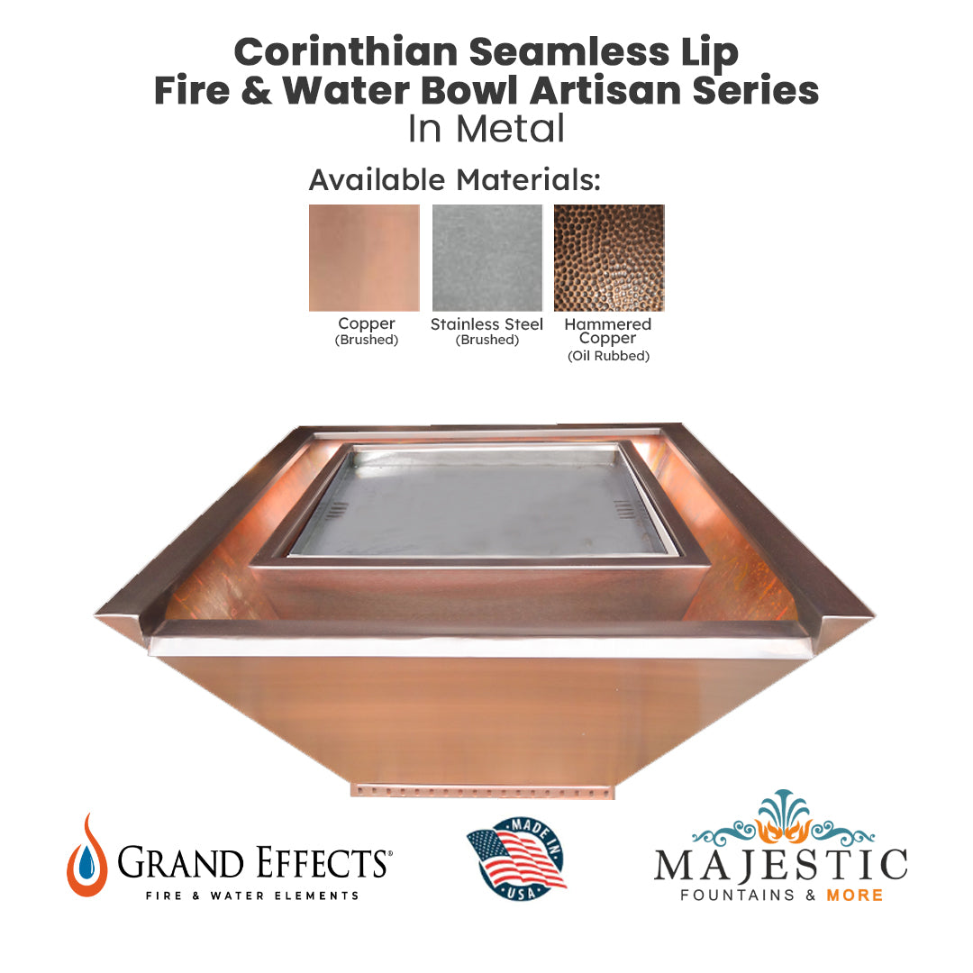 Corinthian Seamless Lip Fire and Water Bowl Artisan Series in Metal by Grand Effects - Majestic Fountains