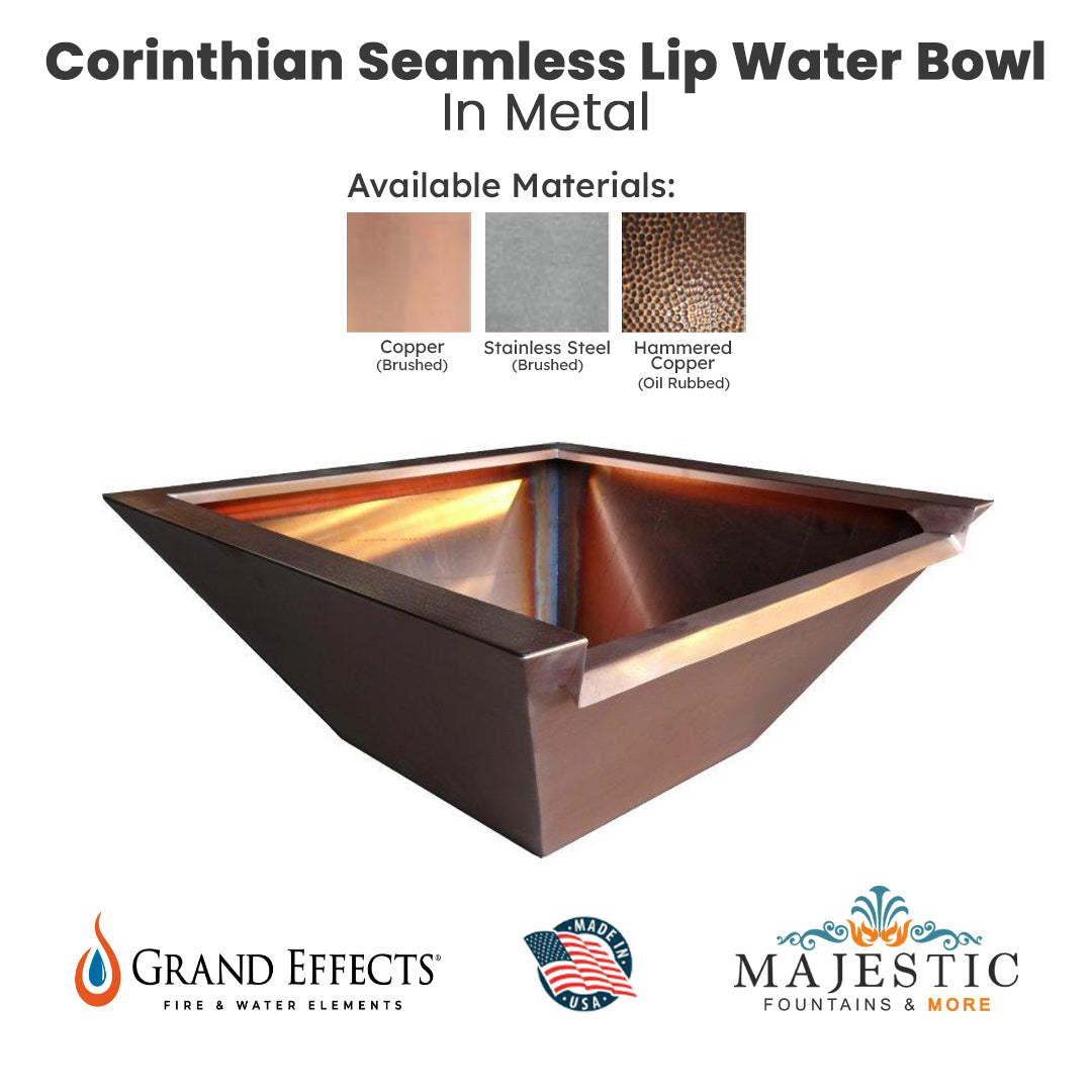 Corinthian Seamless Lip Water Bowl in Metal by Grand Effects - Majestic Fountains
