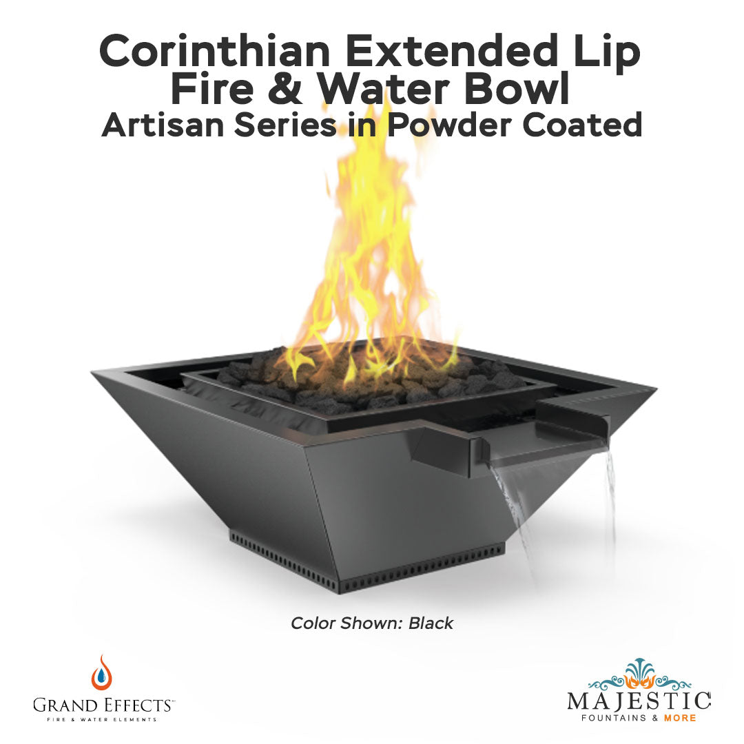 Corinthian Extended Lip Fire & Water Bowl Artisan Series in Powder Coated - Majestic Fountains
