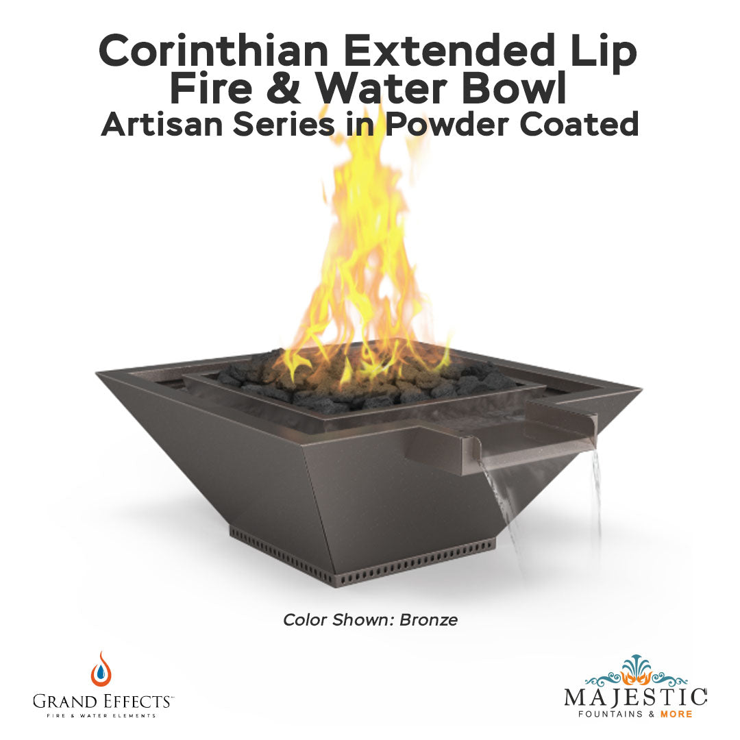 Corinthian Extended Lip Fire & Water Bowl Artisan Series in Powder Coated - Majestic Fountains