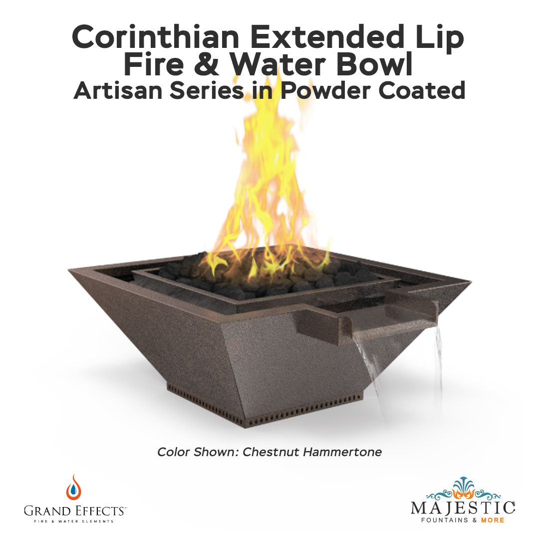Corinthian Extended Lip Fire & Water Bowl Artisan Series in Powder Coated - Majestic Fountains