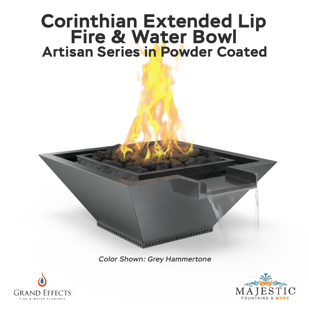 Corinthian Extended Lip Fire & Water Bowl Artisan Series in Powder Coated - Majestic Fountains