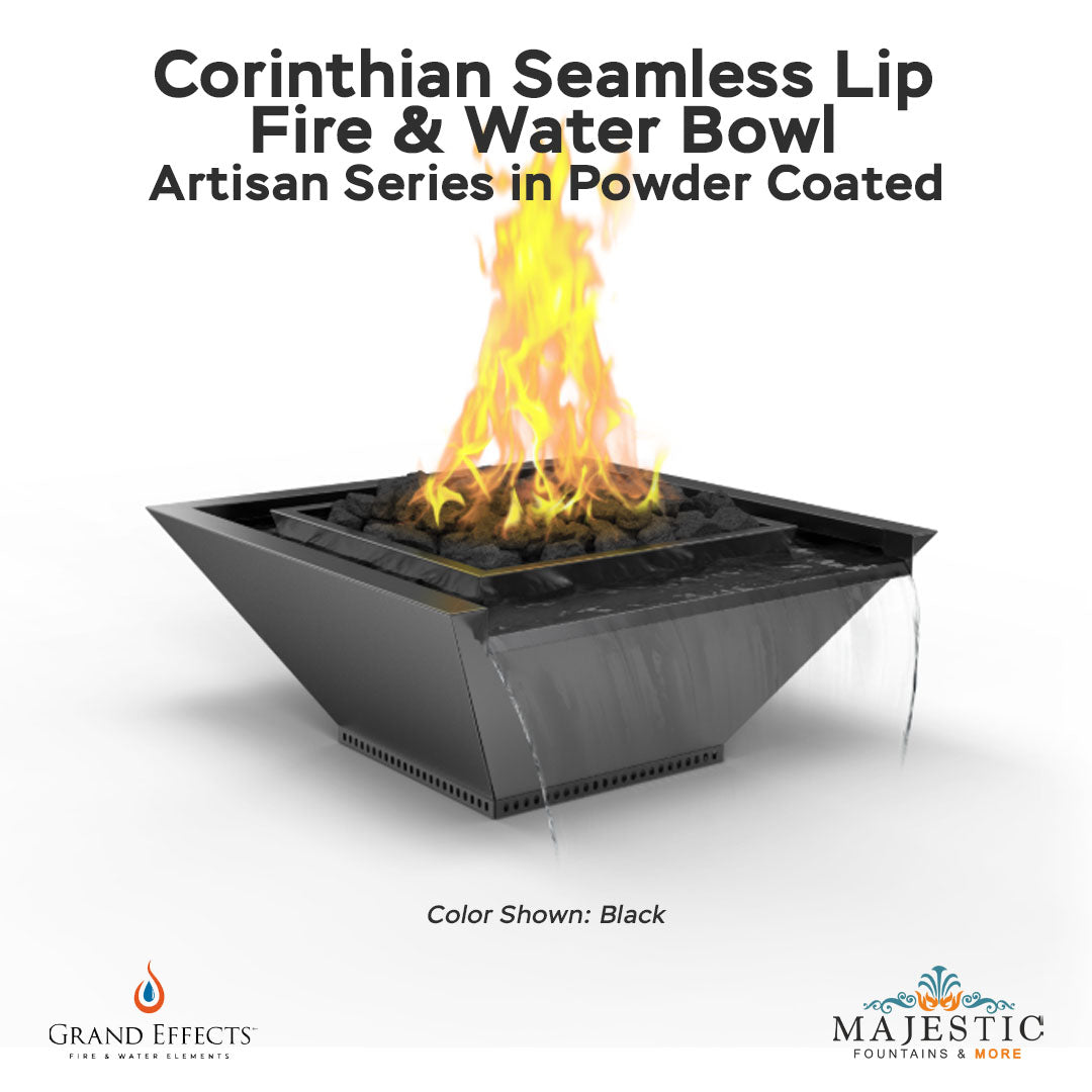 Corinthian Seamless Lip Fire & Water Bowl Artisan Series Powder Coated - Majestic Fountains