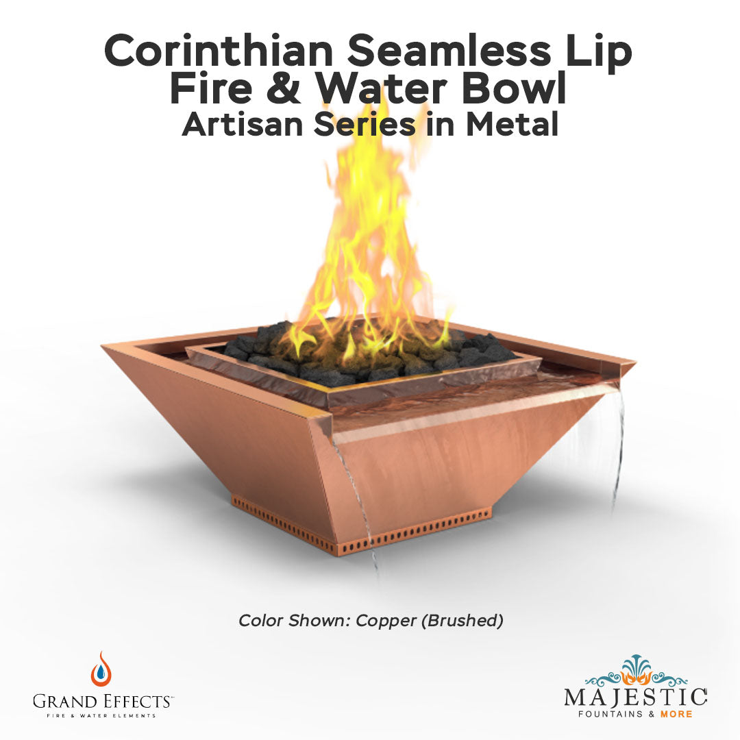 Corinthian Seamless Lip Fire & Water Bowl Artisan Series Metal - Majestic Fountains