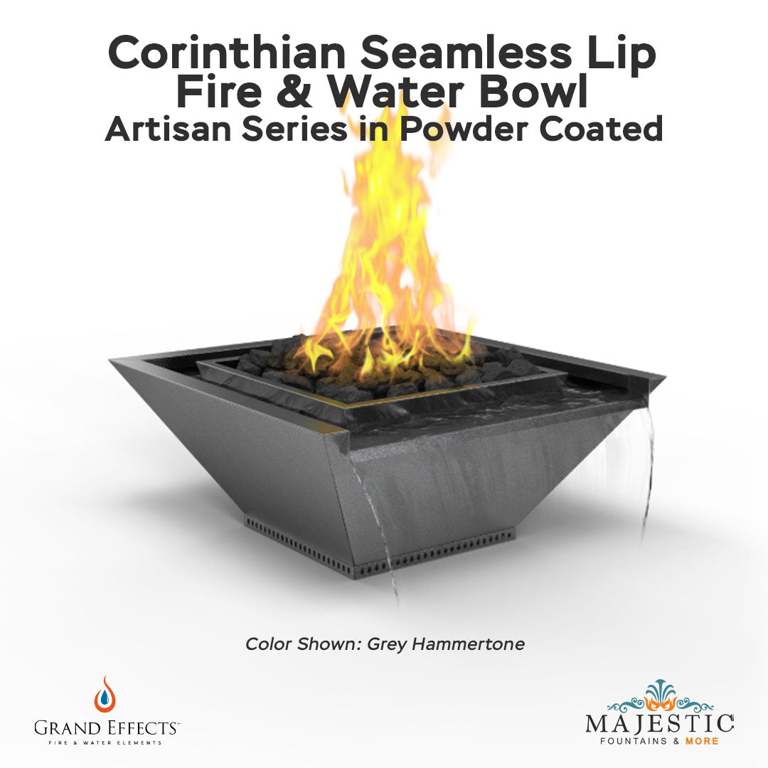 Corinthian Seamless Lip Fire & Water Bowl Artisan Series Powder Coated - Majestic Fountains