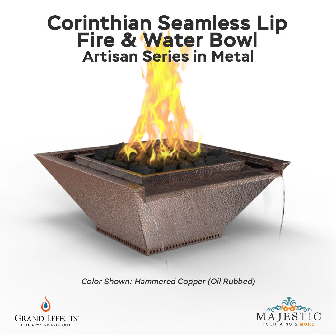 Corinthian Seamless Lip Fire & Water Bowl Artisan Series Metal - Majestic Fountains
