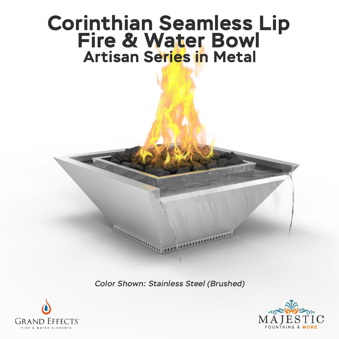 Corinthian Seamless Lip Fire & Water Bowl Artisan Series Metal - Majestic Fountains