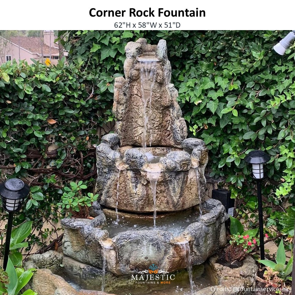 Corner Rock Fountain in Cast Stone - Fiore Stone 2041-F - Majestic Fountains and More.