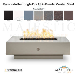 Coronado Rectangle Fire Pit in Powder Coated Steel - Majestic Fountains and More