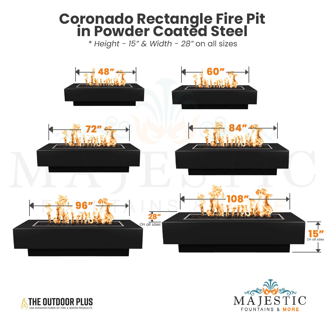 Coronado Rectangle Fire Pit in Powder Coated Steel - Majestic Fountains and More