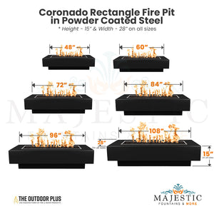 Coronado Rectangle Fire Pit in Powder Coated Steel Size - Majestic Fountains and More