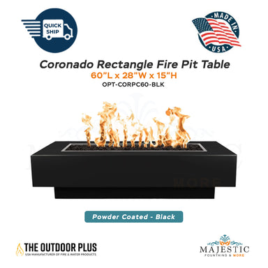 Coronado Rectangle Fire Pit table in Black Powder Coated Steel - Majestic Fountains