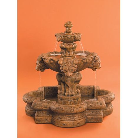 Courtyard Lion Fountain with Basin in Cast Stone - Fiore Stone 257-FSQ - Majestic Fountains and More