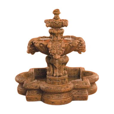 Courtyard Lion Fountain with Basin in Cast Stone -  Majestic Fountains