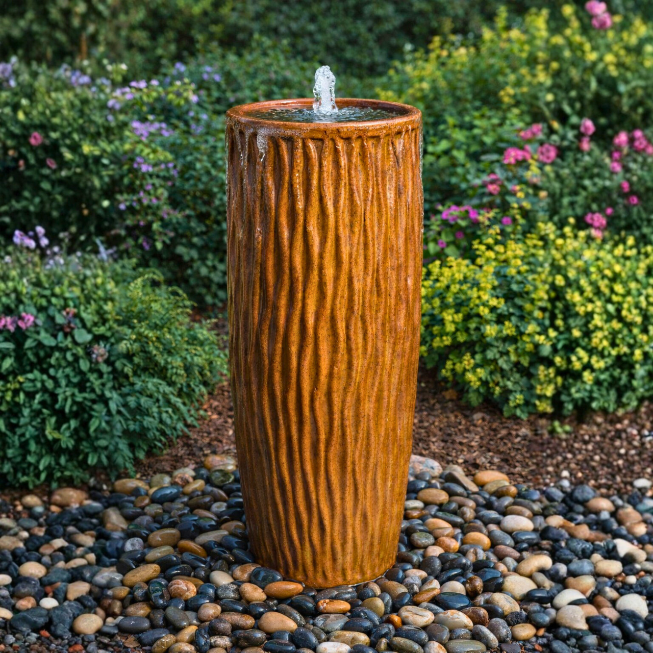 Crome Waves - Closed Top Single Vase Complete Fountain Kit