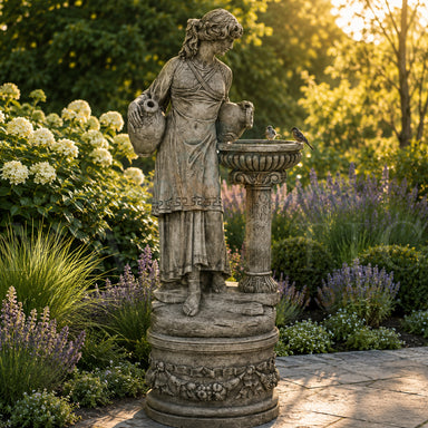 Dafne with Birdbath Statue and Pedestal - #877 - Majestic Fountains