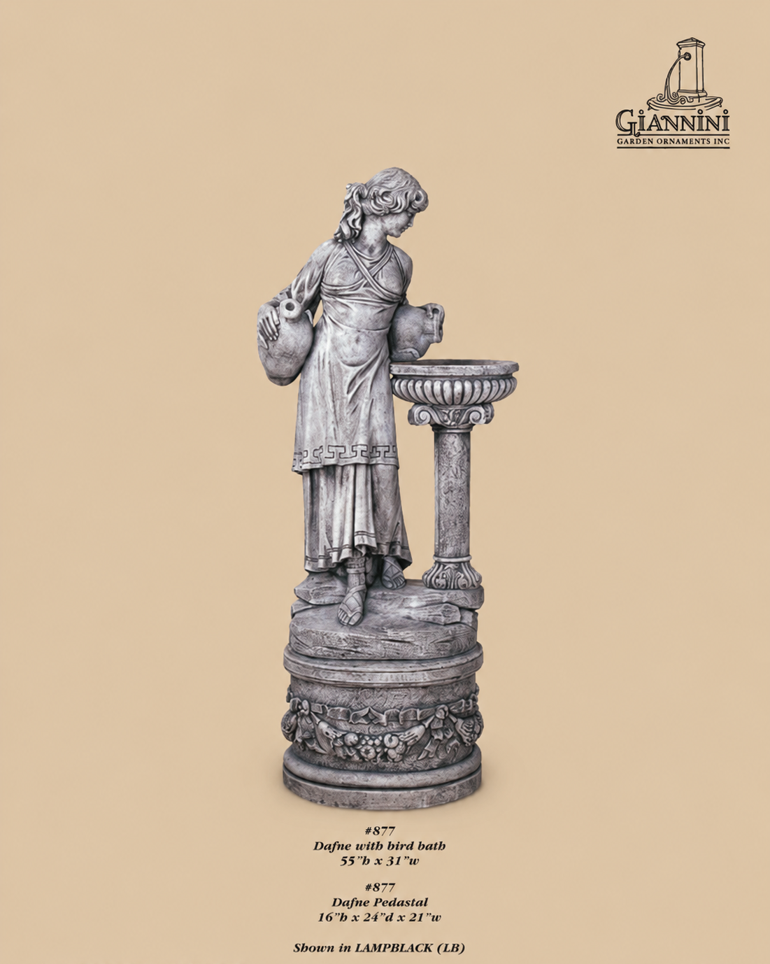 Dafne with Birdbath Statue and Pedestal - #877