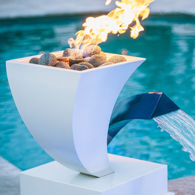 Designer Series Feature 12 Fire and Water Scupper in Powder Coated Metal by The Outdoor Plus - Majestic Fountains and More.