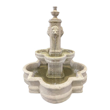 Diamante Lion Head Fountain with 66 Quatrefoil Basin in Cast Stone - Fiore Stone 272-FAQ - Majestic Fountains.jpg