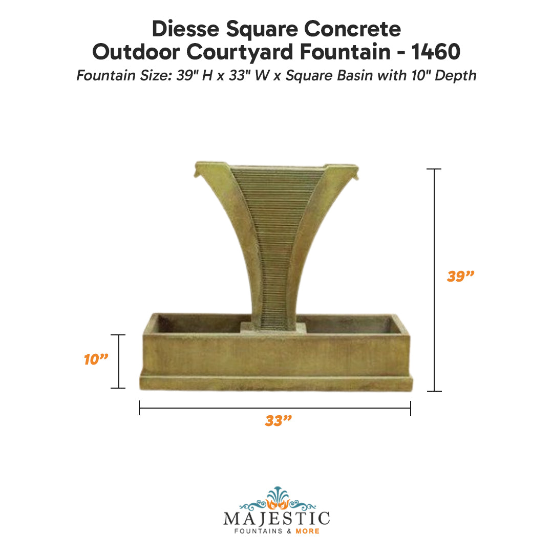 Diesse Square Concrete Outdoor Courtyard Fountain - 1460 - Majestic Fountains