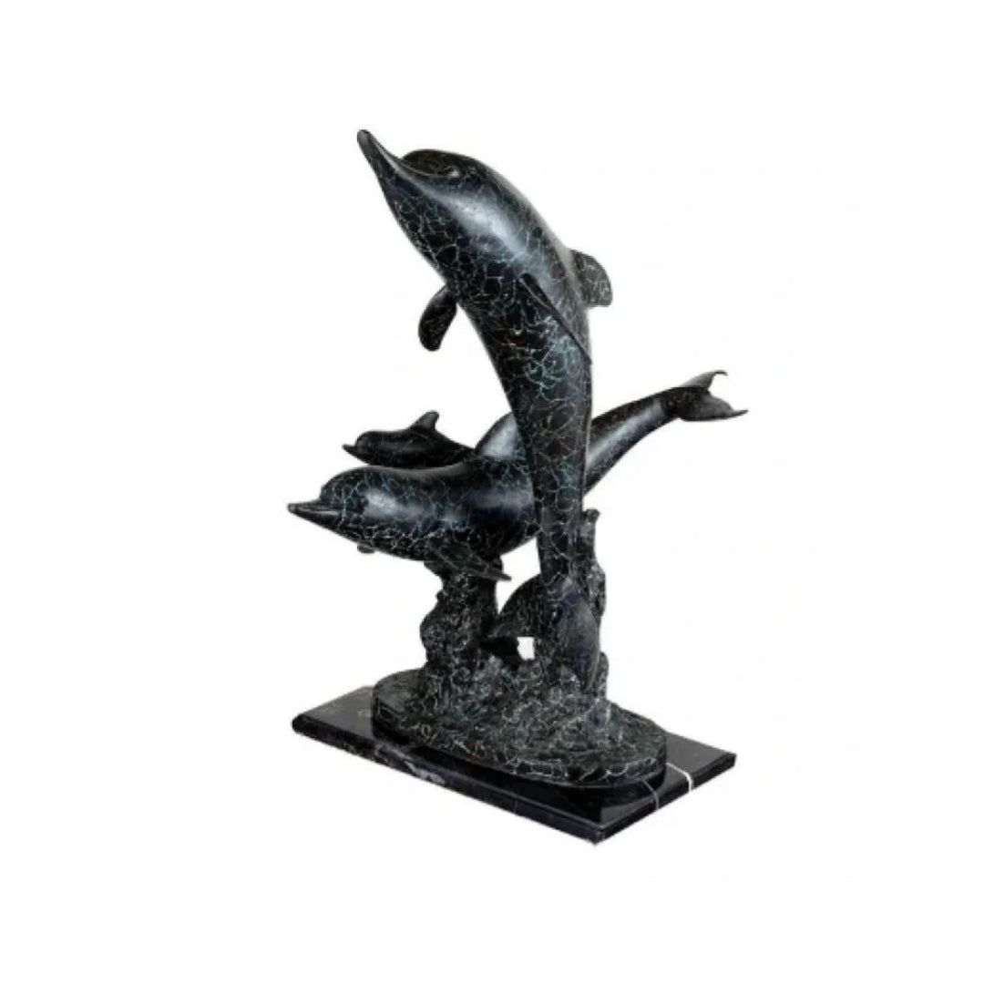 Dolphin Trio on Marble Base Bronze Table Top Sculpture - Majestic Fountains
