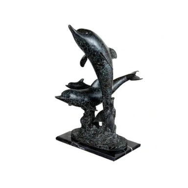Dolphin Trio on Marble Base Bronze Table Top Sculpture - Majestic Fountains