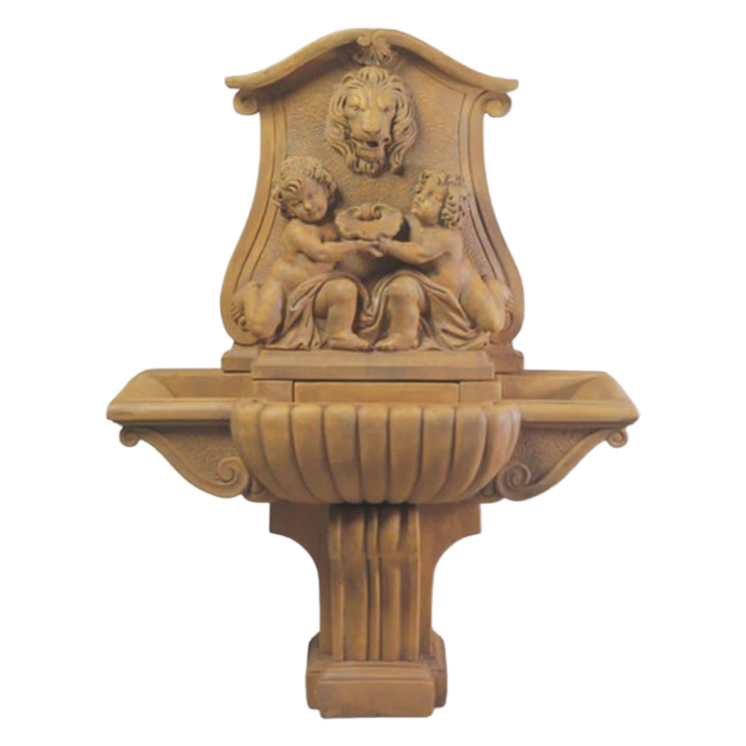 Donatello Lavabo Lion Head Concrete Outdoor Wall Fountain - 103 - Majestic Fountains