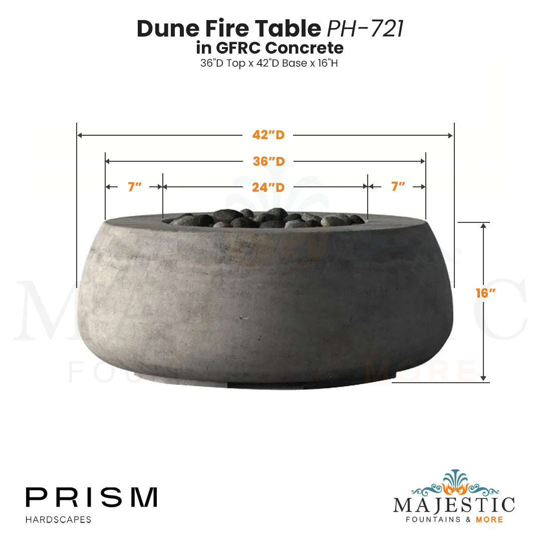Dune Fire Table PH-721 in GFRC Concrete by Prism Hardscapes Size - Majestic Fountains and More