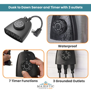 Dusk to Dawn Sensor and Timer with 3 outlets - Majestic Fountains and More