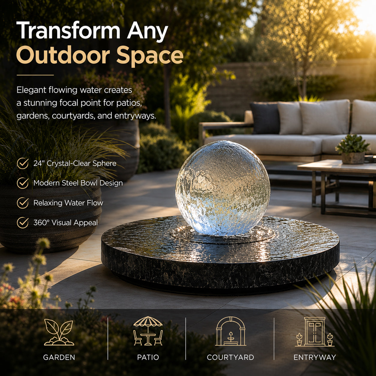 24 Crystal Sphere Fountain - Complete Fountain Kit - Majestic Fountains