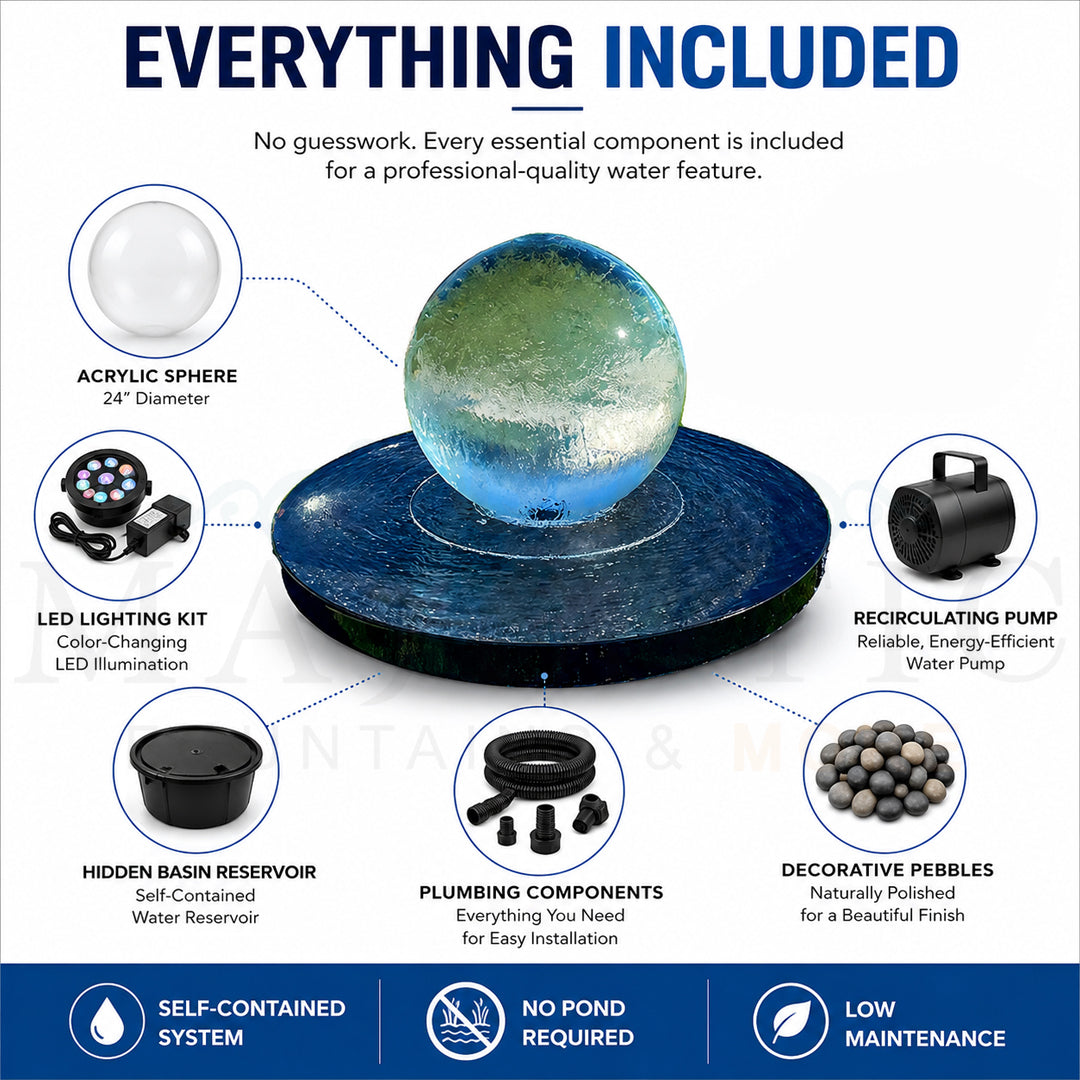24 Crystal Sphere Fountain - Complete Fountain Kit - Majestic Fountains