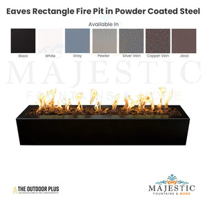 Eaves Rectangle Fire Pit in Powder Coated Steel - Majestic Fountains and More